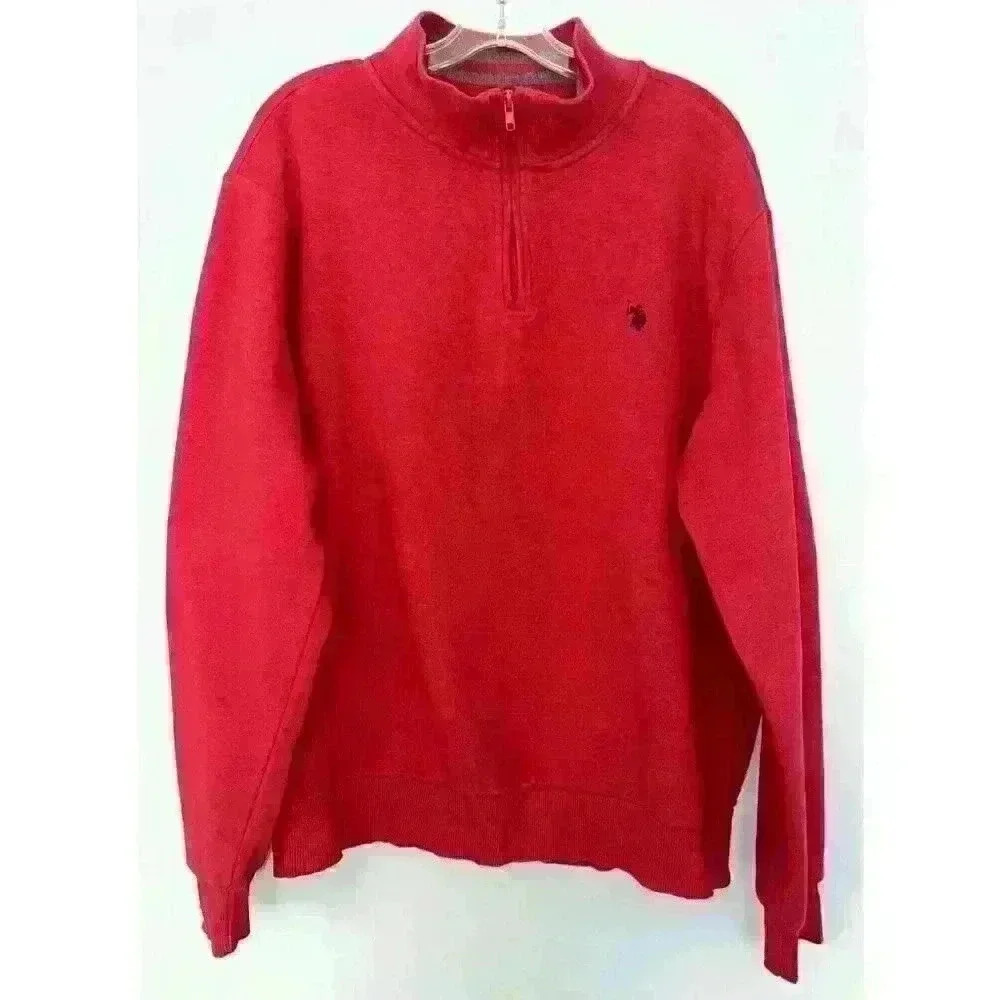 U.S. Polo Assn Men's L 1/4 Zip Red Sweatshirt